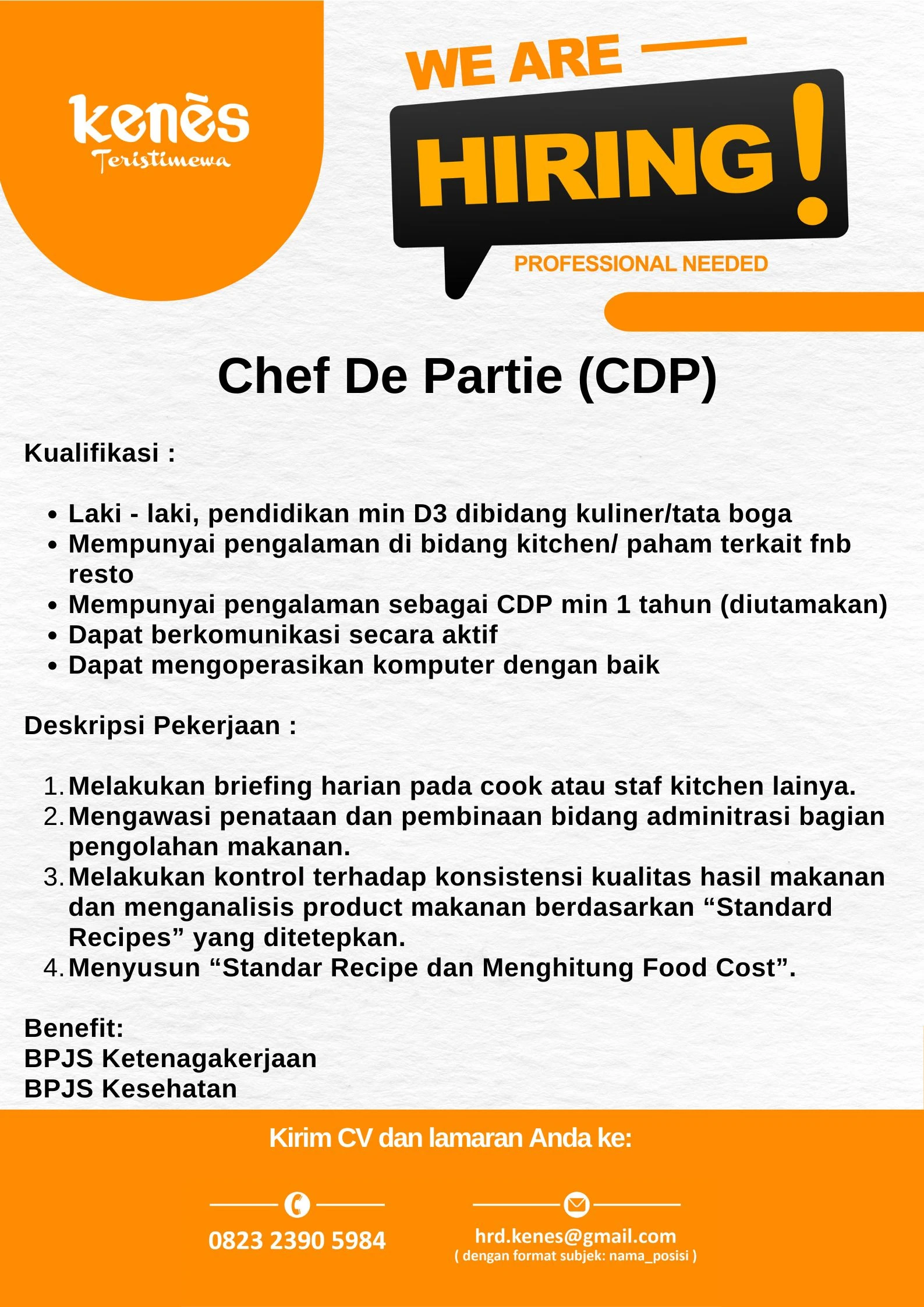 Chef De Partie ( CDP )